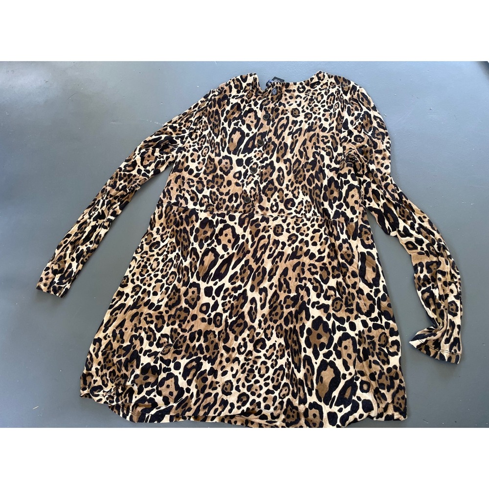 Grace Elements Leopard Print Tunic Top Long Sleeve Brown White Black XL